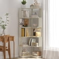 thumbnail image 4 of 6 Tier Freestanding L-Shaped Corner Bookshelf for Living Room Bedroom, Wooden Bookcase with Anti-Drop Panel and Anti-Tipping Device, Display Shelf Open Storage Rack for Home Office, White Oak, 4 of 15