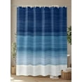 thumbnail image 4 of Boanket Polyester Fabric Navy Blue Striped Shower Curtain, Modern Abstract Art Farmhouse Stripe Waterproof Bathtub Curtain Bathroom Decor Set with Hooks 72 x 84 Inches,, 4 of 6