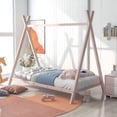 thumbnail image 5 of Metal Bed Frame Twin Size, Montessori Tent Bed Platform Bed with Sturdy Slats Support and Inclined Legs, Modern Playhouse Bed for Kids, Boys and Girls, Easy Assembly, Pink, 5 of 7