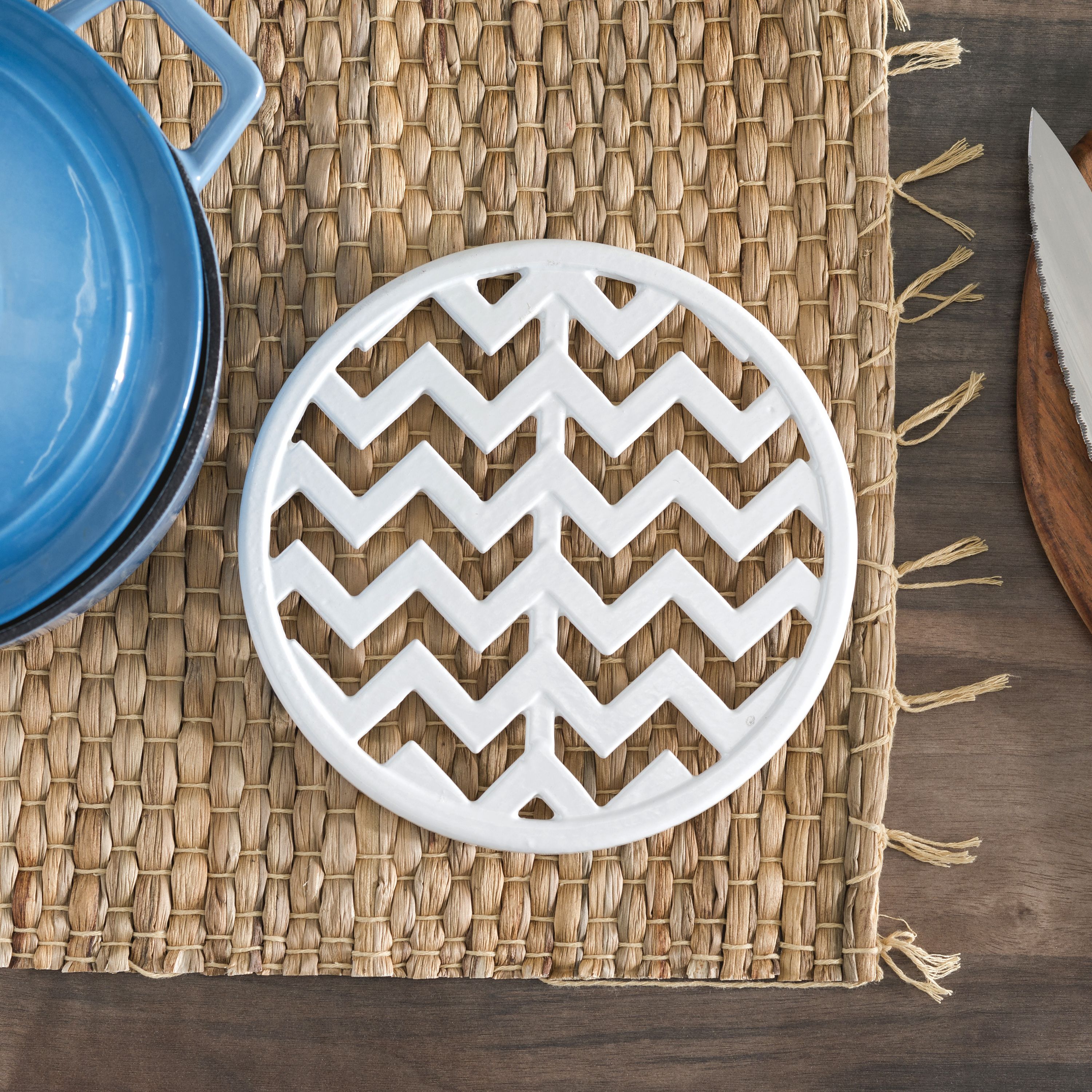 Chevron Collection Cast Iron Trivet, White