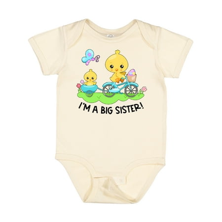 

Inktastic I m a Big Sister! Easter Spring Chick Riding Blue Bike Gift Baby Girl Bodysuit