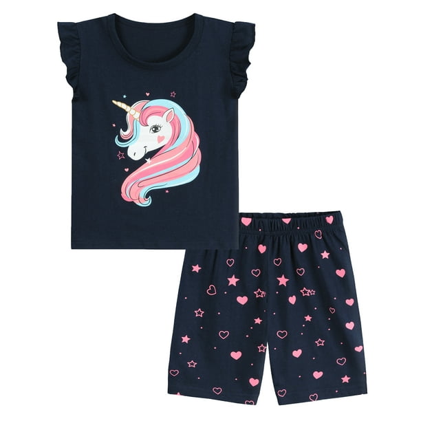 Little Hand Girls Unicorn Pajamas Toddler Pjs Summer Short Pajama Sets