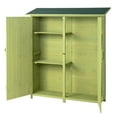 thumbnail image 3 of Outdoor Storage Cabinet with 3 Shelves, Double Lockable Fir Wood Garden Shed with Waterproof Roof, Vertical Tall Tool Shed for Yard Patio Lawn Green, 3 of 12