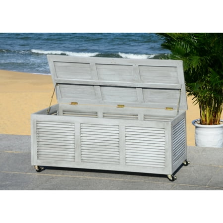 Safavieh Elina Collection Outdoor 68 Gallon Wooden Deck Box, Grey Wash