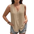 thumbnail image 1 of Tops de Color Sólido para las Mujeres Botón Cuello Redondo 3/4 Manga Blusa Casual, las Mujeres de Entrenamiento Tops Suave Transpirable, 1 of 9