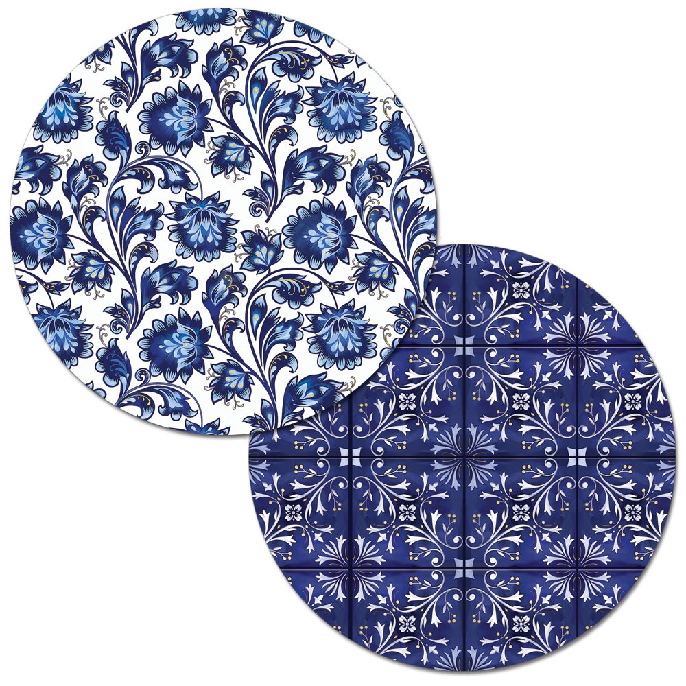 CounterArt Shades Of Blue Reversible Round Placemat Set of 4 Made in