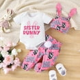 thumbnail image 2 of Bagilaanoe 3pcs Newborn Easter Outfits Baby Girl Pants Set Letter Short Sleeve Romper Tops + Leggings + Hat 3M 6M 12M 18M Infant Casual Clothes, 2 of 9