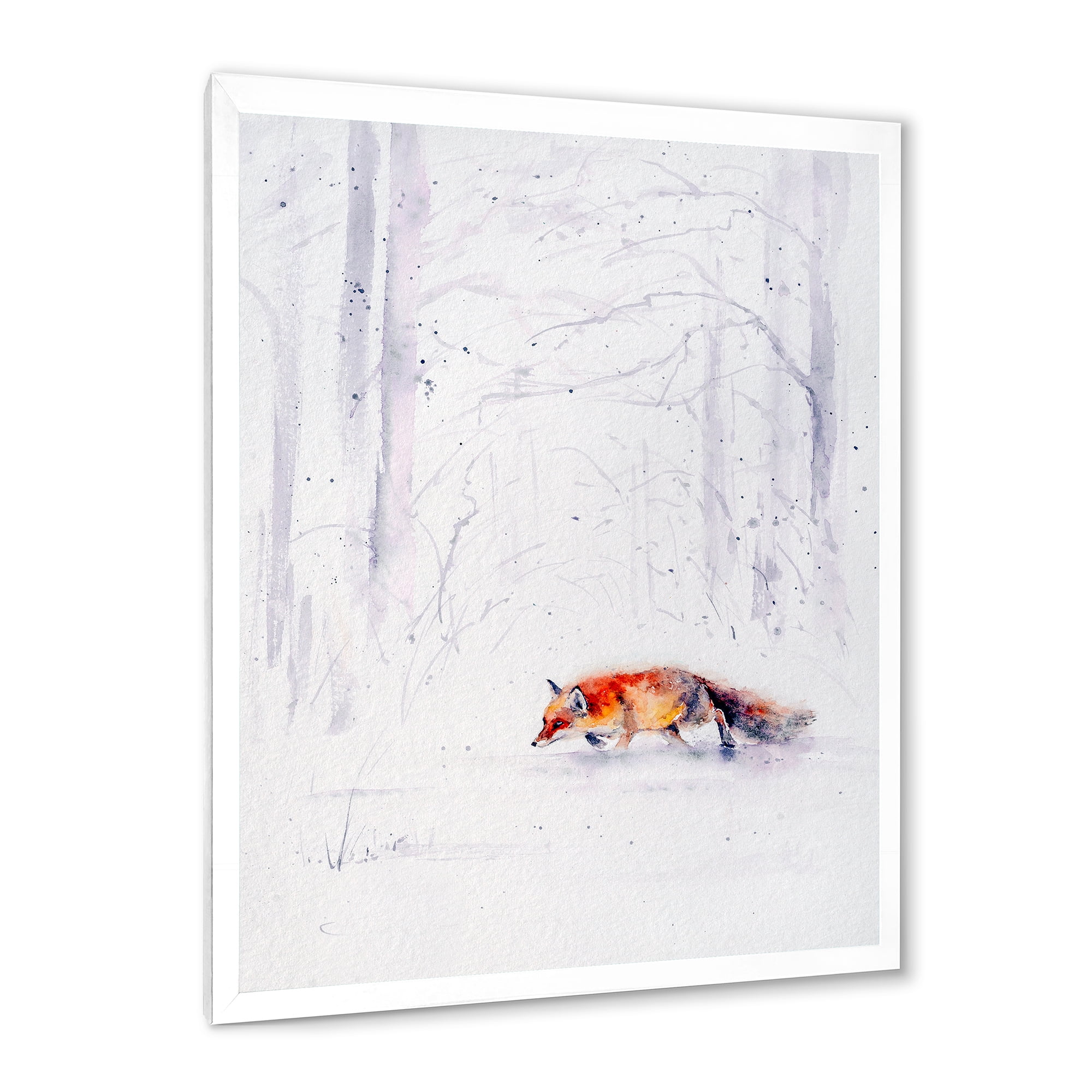 Designart 'Red Fox Running In White Snow in Countryside II' Farmhouse Framed Art Print