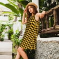 thumbnail image 2 of Logiee Retro Yellow and Black Houndstooth Print Summer Dresses for Women,Beach Sleeveless Flowy Pocket Tshirt Tank Sundresses,Women's Sleeveless Dress, 2 of 7