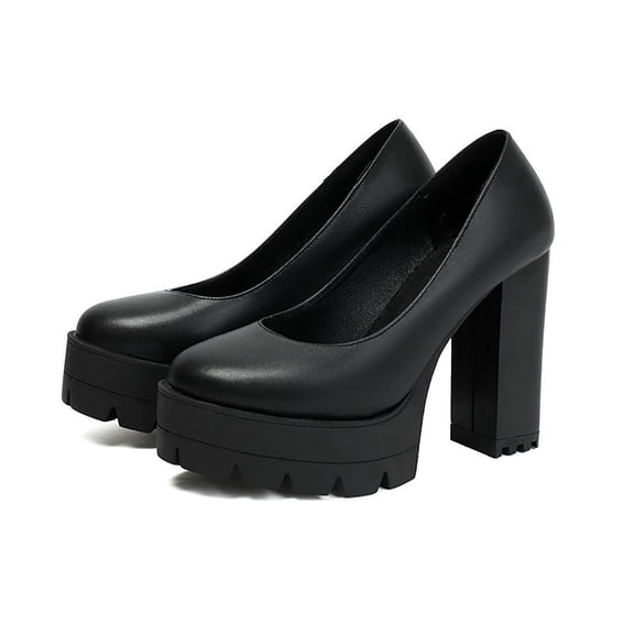 Women's Round Toe Thick Heel Casual High Heel Black Round Toe High Heels Party Pumps Slip On Fashion Wedding Dress Shoes