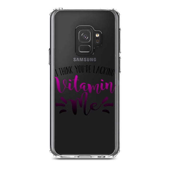 DistinctInk Clear Shockproof Hybrid Case for Samsung Galaxy S9 (5.8" Screen) - TPU Bumper Acrylic Back Tempered Glass Screen Protector - I Think You're Lacking Vitamin Me