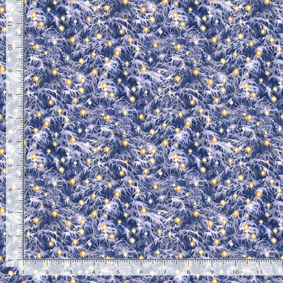 Cotton All is Calm Christmas Lights on Trees Snowy Branches Pines Needles Winter Season Timeless Treasures Frost Cotton Fabric Print by the Yard (DONA-CD3524-FROST)