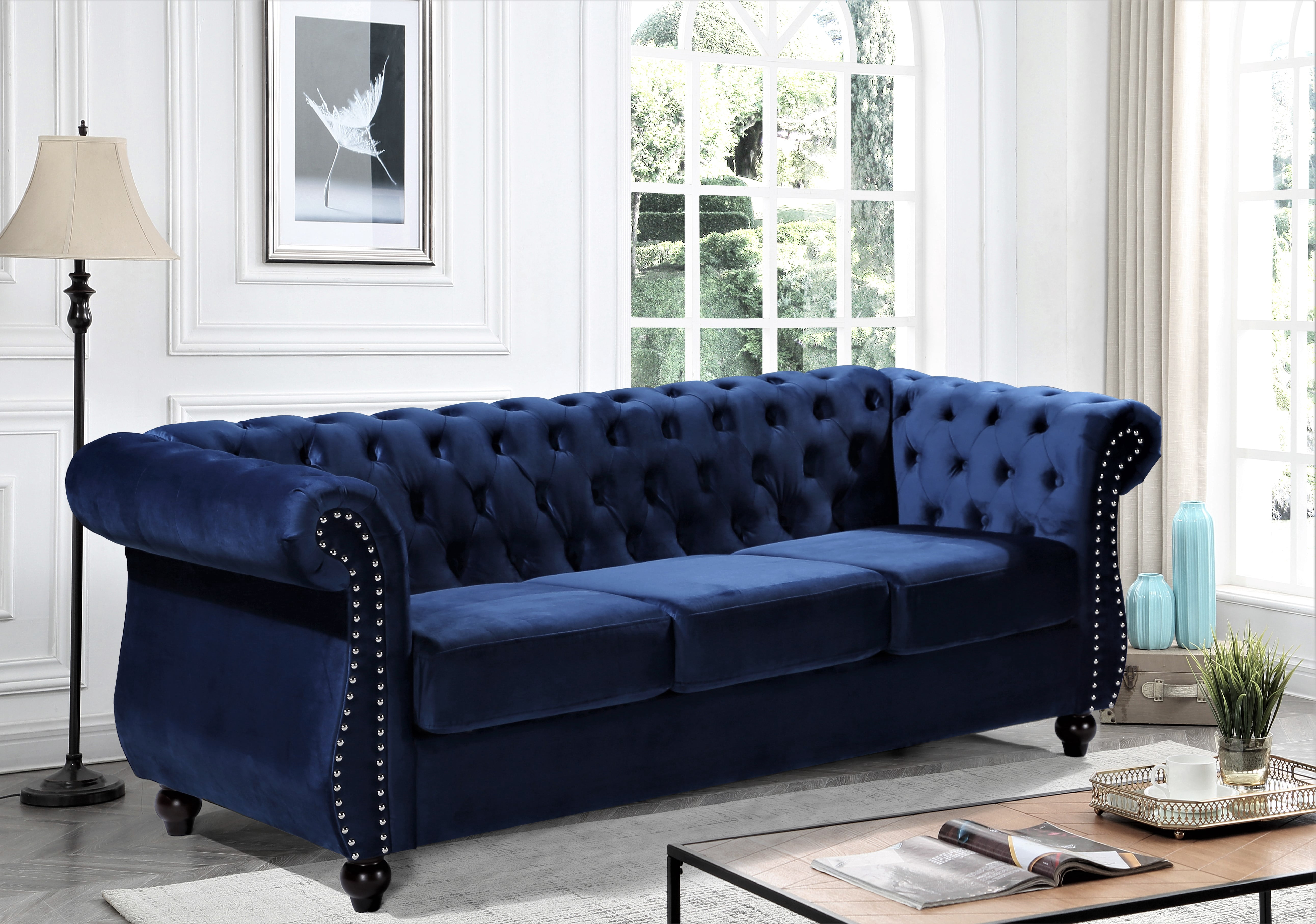 Uspridefurniture Fender 2Pcs Living Room Set,Blue Velvet