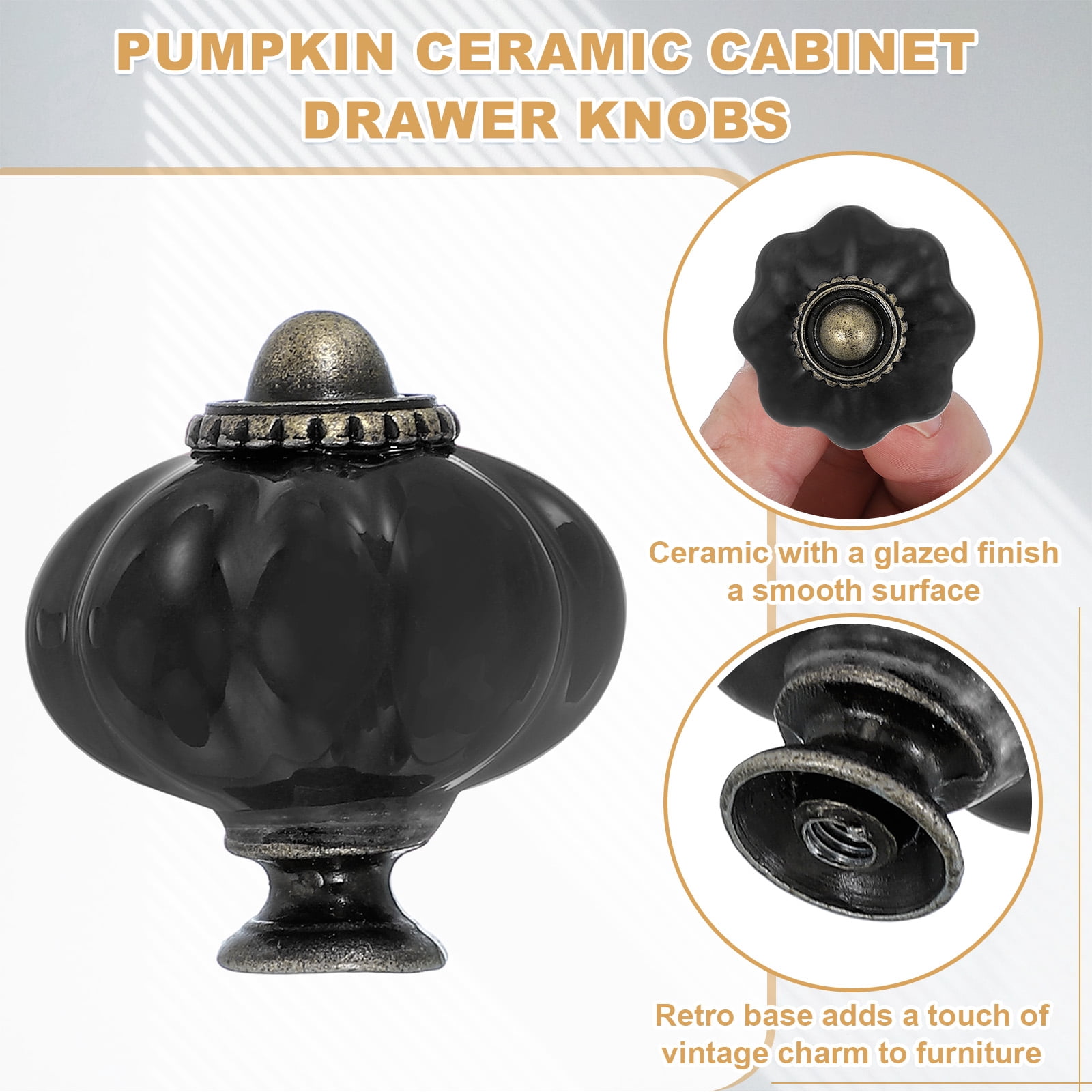 Unique Bargains Stylish Decorative Pumpkin Ceramic Cabinet Drawer Knobs Black