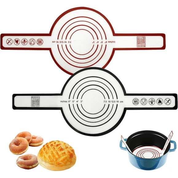 Silicone Baking Mat for Dutch Oven Bread Baking, Silicone Baking Sheets with Long Handled Heat Resistant Baking Bread Sling for Dough Pastry (Red + Black)