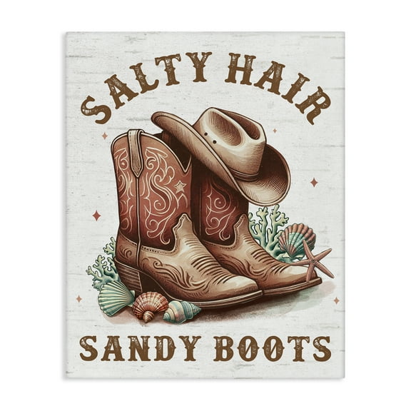 Stupell Industries Coastal Cowgirl Boots Plants & Flowers Painting Wrapped Canvas Art Print Wall Art, 16 x 20
