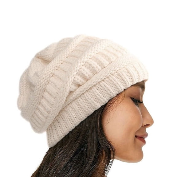 Trendy Warm Chunky Soft Stretch Cable Knit Beanie White