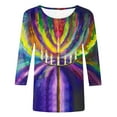 thumbnail image 4 of successthop Hanukkah Clothing Women Candle Happy Festival Plus Size Oversized Blouse Lightweight 3/4 Sleeve T Shirt, 4 of 5