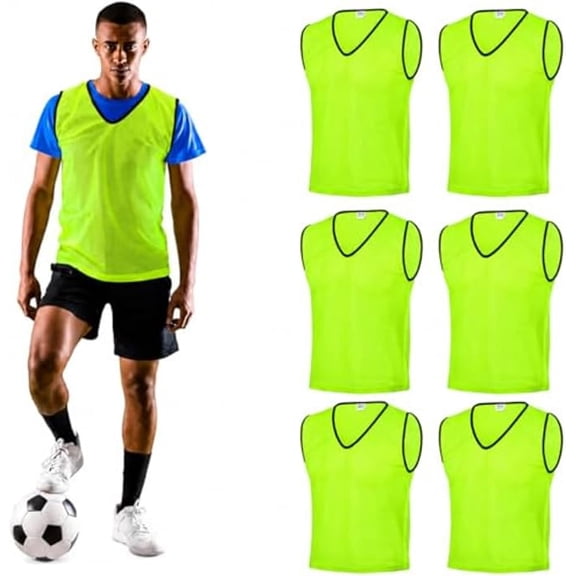 GSi Mesh Sports Training Bibs/Pinnies/Scrimmage/Vests for Soccer, Basketball, Football, Volleyball and Other Team Games (Large, Yellow - Pack of 6)