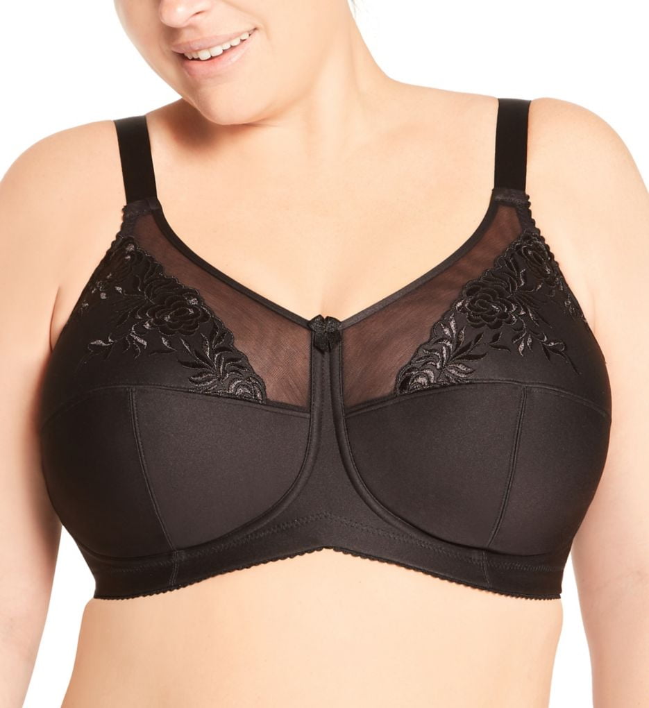 Women's Elila 1301 Embroidered Microfiber Wireless Soft-cup Bra (Black 54F)