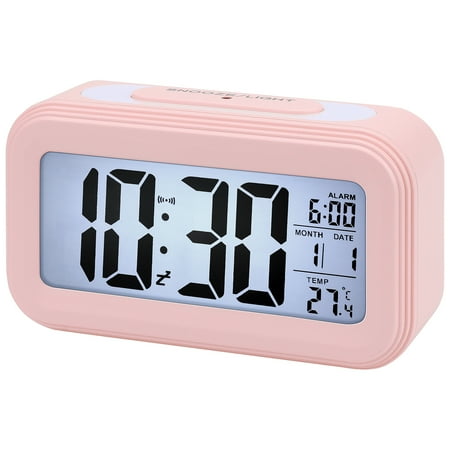 REGALWOVEN Electric Alarm Clock, Bright Colors, Backlight Gentle Wake-Up Sound for Bedroom/Dorm Pink 5.3L x 1.8W x 3.0H