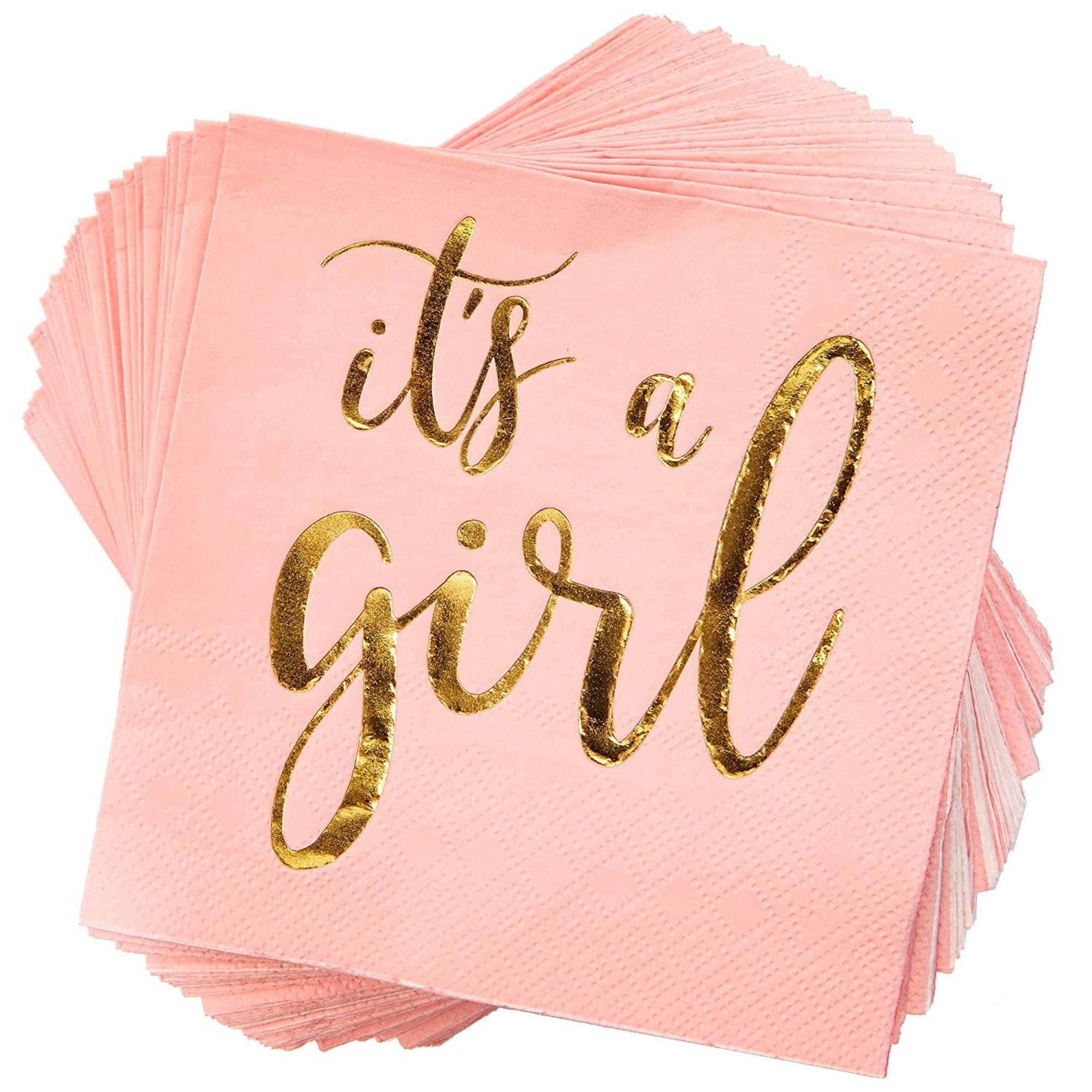 50x It's A Girl Pink Gold Baby Shower, Beverage Napkins, Party Supply, Luncheon Napkins, Disposable Paper Napkins, 5x5'