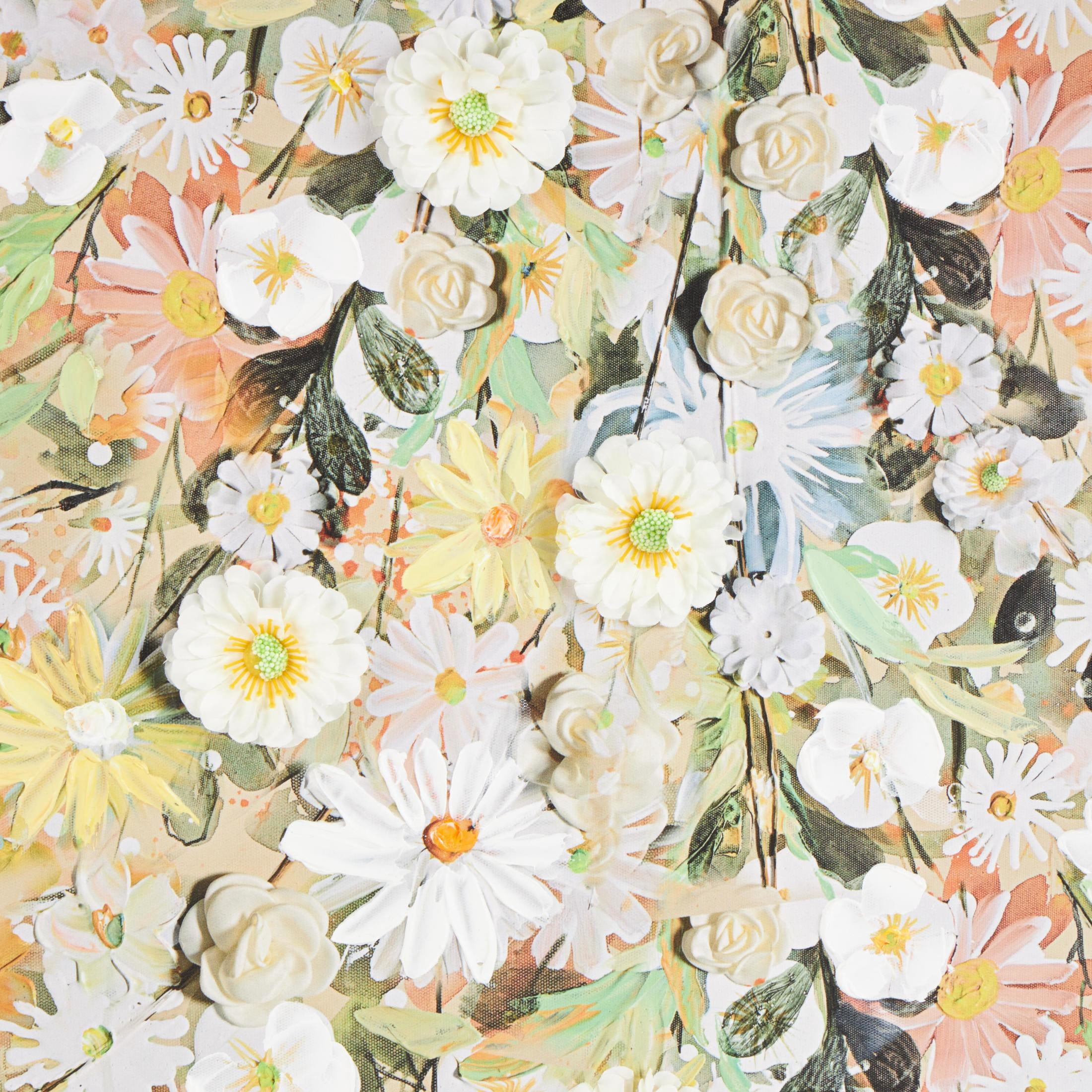 36" x 47" Woman Framed Wall Art with 3D Daisy Flowers, by DecMode