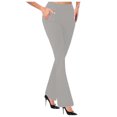 thumbnail image 1 of Pantalones acampanados de cintura alta para mujer - Color liso y corte ajustado - Pantalones deportivos informales - Combinables con todo, 1 of 5