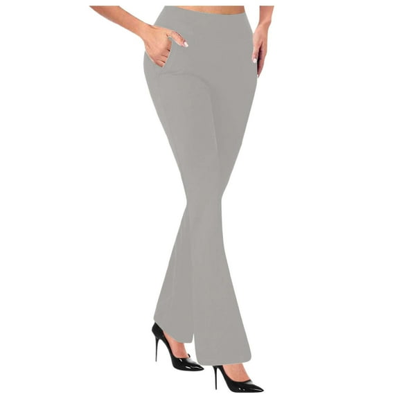 Lixiuxyad Stretchy Work Dress Pants High Waist Flared Pants For Women Solid Color Slim Fit Casual Sports Trousers Gray