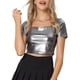 thumbnail image 1 of INSPIRE CHIC Top Corto Metálico para Mujeres con Cuello Cuadrado y Manga Corta Brillante L Gris Oscuro, 1 of 6