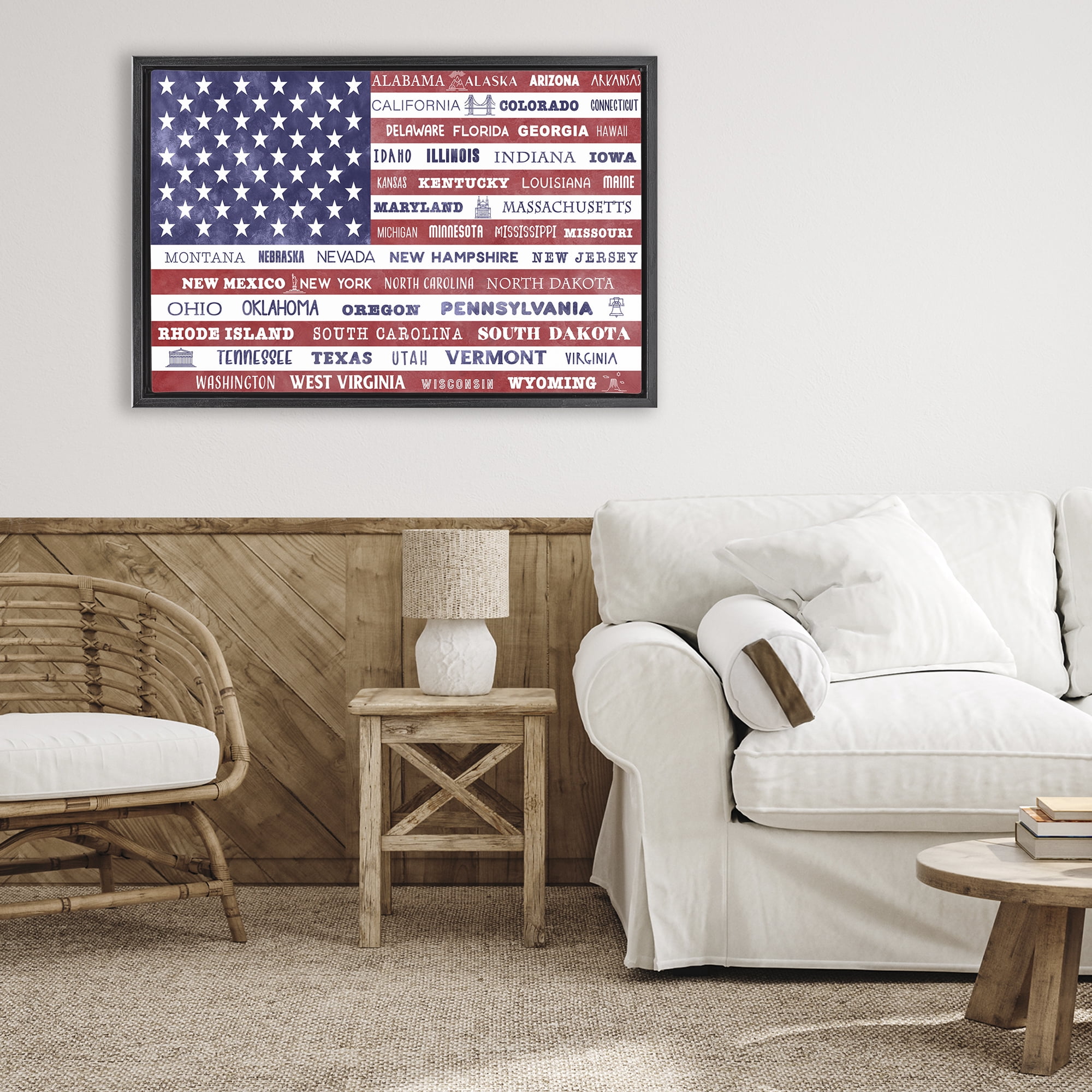 Stupell Industries States Of America Flag Black Framed Floater Canvas Wall Art, design by Daniela Santiago