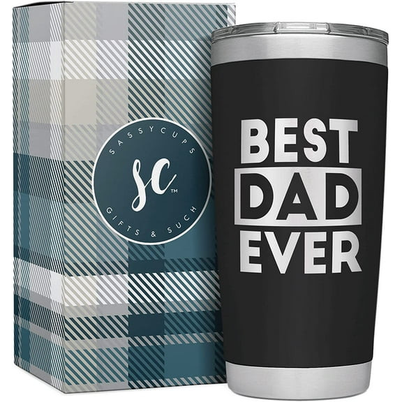 SassyCups Engraved Stainless Steel Best Dad Ever Insulated Tumbler, Dad Birthday Gifts, 22 Fl Oz, Black