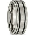 thumbnail image 4 of Titanium Ridged Edge Black Rubber 8mm Brushed/Polished Band (Size 8.5) Made In China tb146-8.5, 4 of 5