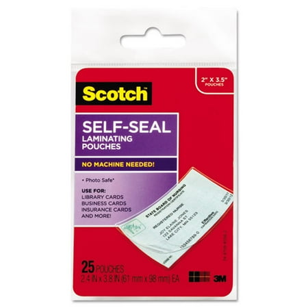 1PACK 3M Scotch® Self-Sealing Laminating Pouches, 9.5 mil, 2-7/16 x 3-7/8, Business Card Size, 25
