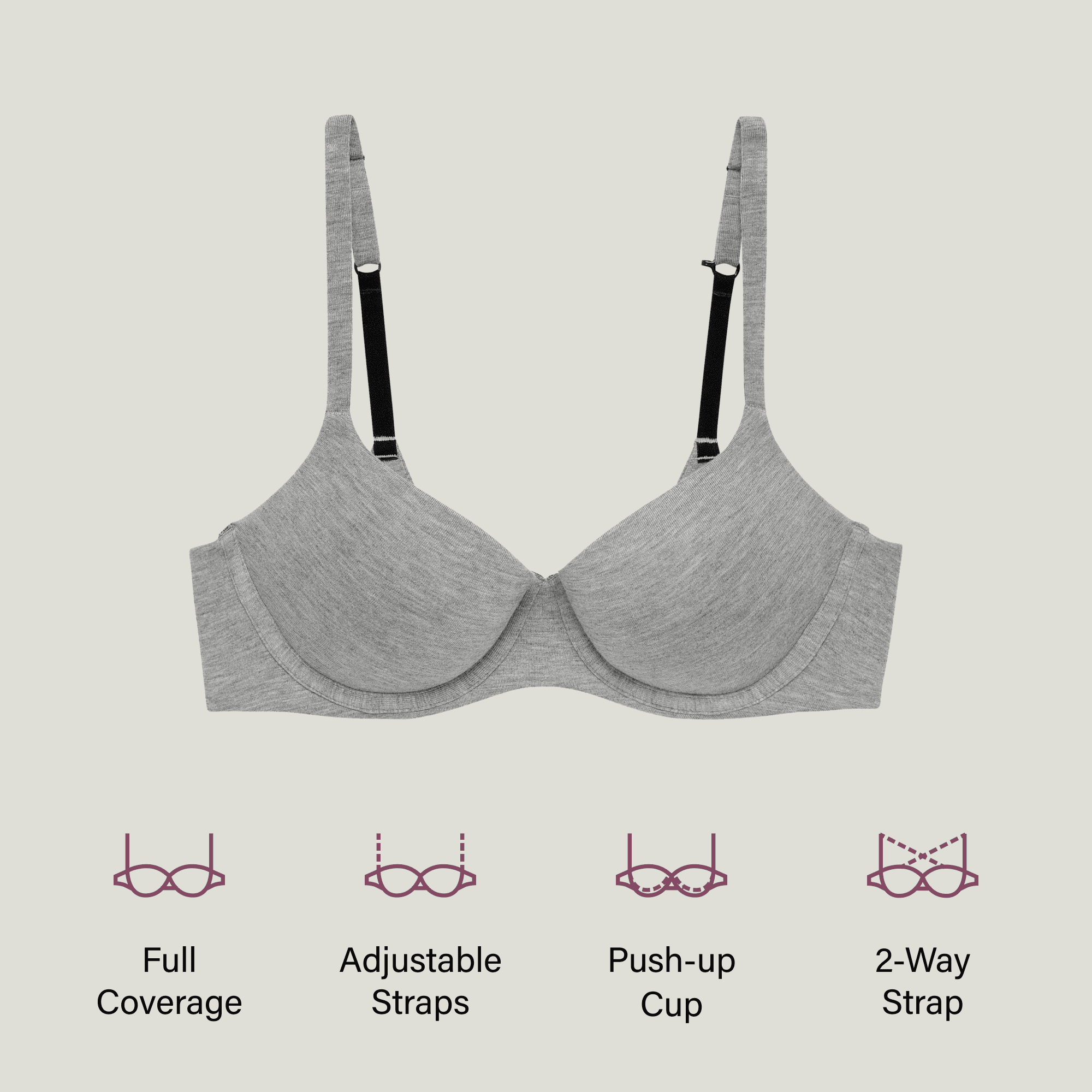 BLAKE & CO.Women's Cotton Rayon Push Up Bra with Adjustable Straps,2-Pack, Sizes 34B-40DD