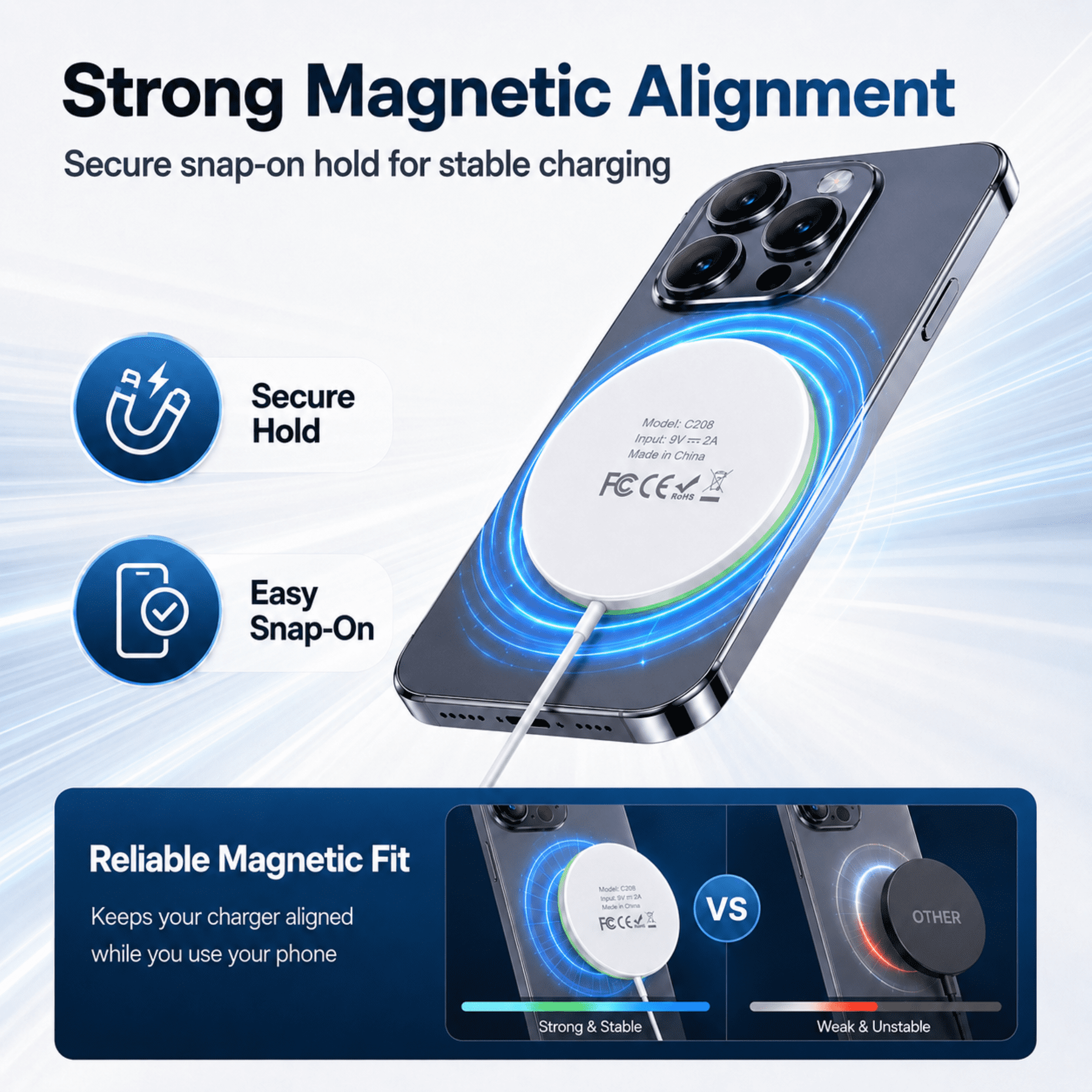 15W Magnetic Wireless Charger Pad, Compatible with iPhone 17/16/15/14/13/12 Series & AirPods 2/3/Pro, Fast Charging with Breathing LED Light
