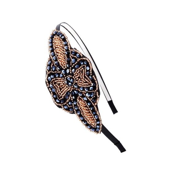 US Black Dark Blue Gunmetal Stylish Beaded Leaf Flower Flourish Hair Headband