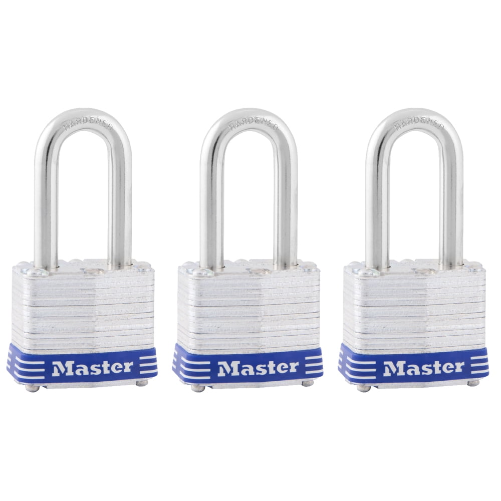 Master Lock Padlock 3TRILF Laminated Steel Pin Tumbler, 1-9/16in (40mm) Wide with 1-1/2 (38mm) Shackle, 6 Pack
