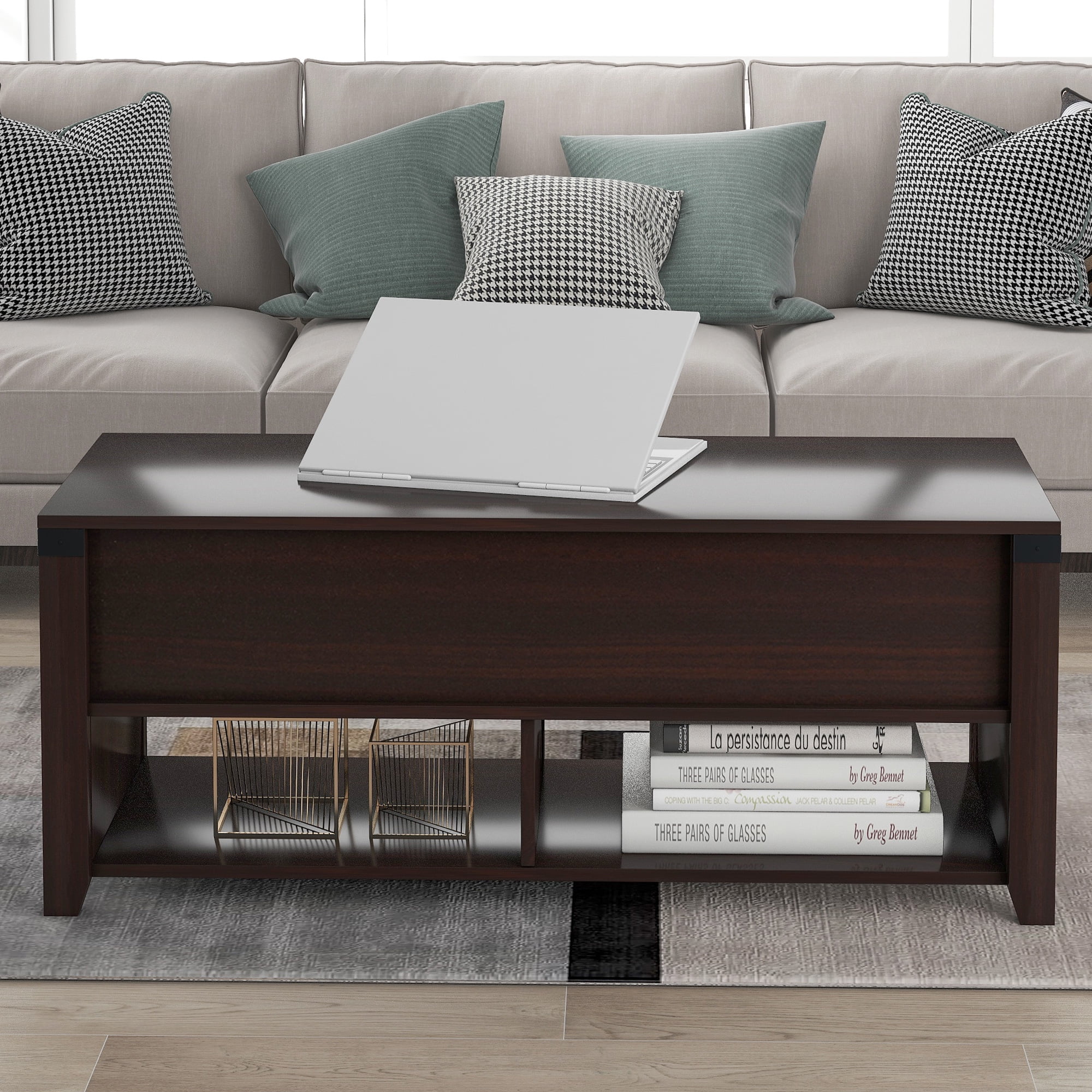 Private Jungle Multipurpose Coffee Table with Drawers,Open shelf and Storage,Lifting Top Table for Living Room,Cherry Private Jungle Multipurpose Coffee Table with Drawers,Open shelf and Storage,Lifting Top Table for Living Room,Cherry