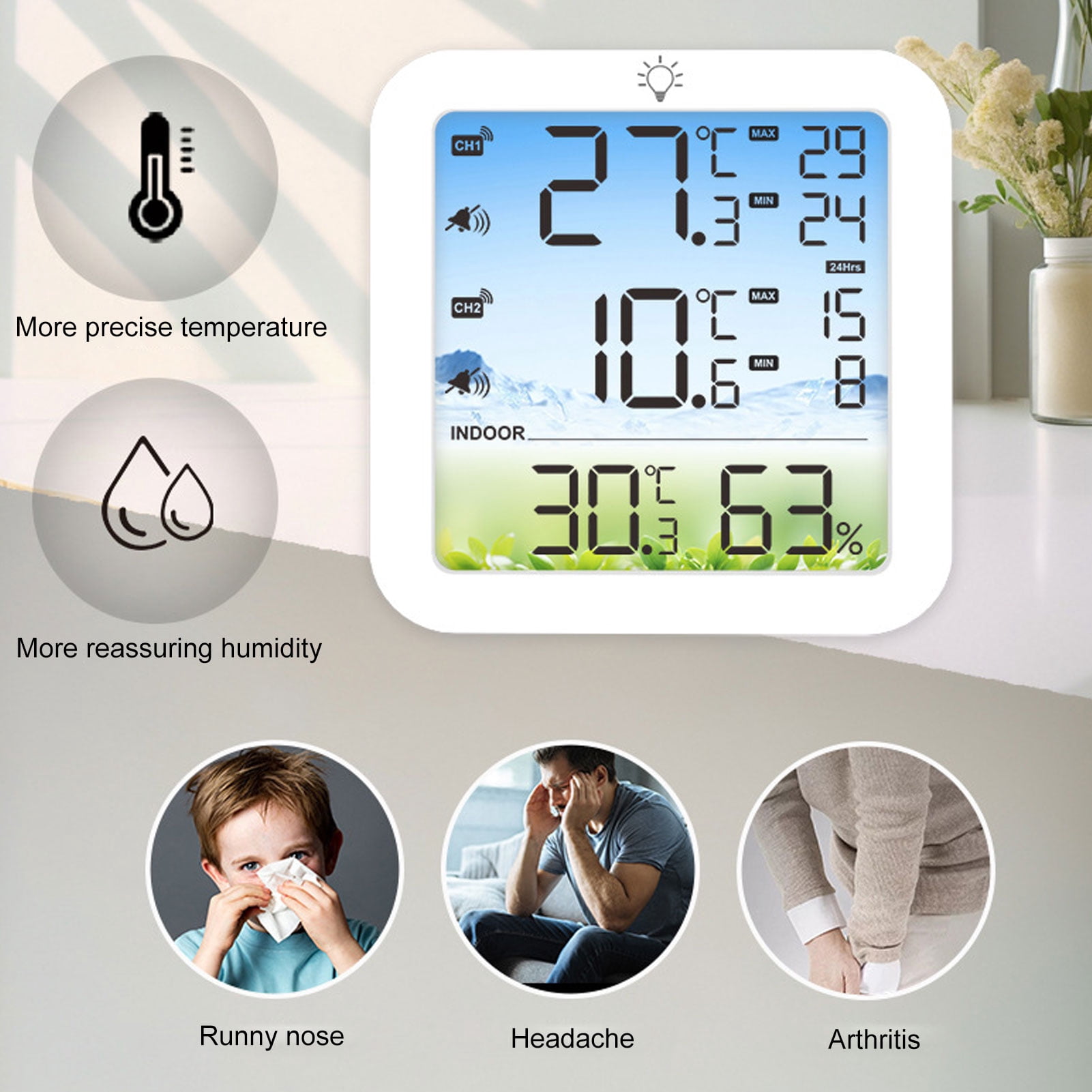 LAZIOEGR Wireless Digital Refrigerator and Freezer Thermometer with 2 Transmitters and Alarm 328ft Range LCD Display