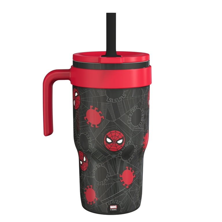 Zak Designs 18oz Spiderman Kids Straw Handle Tumbler, Stainless