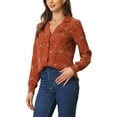 thumbnail image 5 of INSPIRE CHIC Women's 1950s Vintage Long Sleeve Printed Button Down Tops S Red, 5 of 8