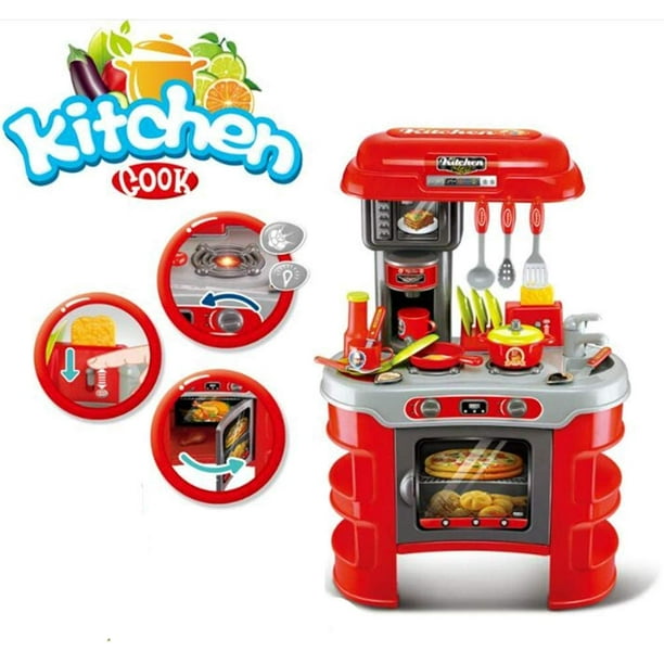 Red Bright Kids Play Kitchen Set Stove Oven And Utensils For Girls Ages 1 To 2 Chef Toy Cooking For Children Walmart Com Walmart Com