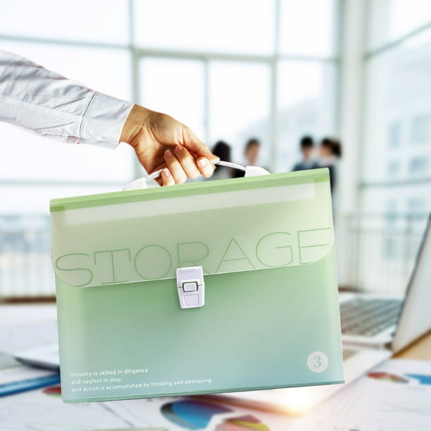 Maletín Organizador de Mano Multicapa de Plástico Verde, 33×24×4 Cm | Bolsa para Guardar Exámenes y Trabajos de Estudiantes | Organizador de Gran Capacidad con Clip