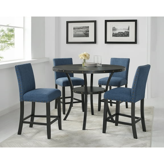 CoSoTower Blue Fabric Counter Height Stools with Nailhead Trim, Set of 2