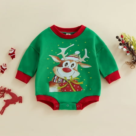 

Baby Kids Boys Girls Toddler Christmas Deer Long Sleeve Sweatshirt Christmas Romper Jumpsuit Green 70 Kids Christmas Gifts