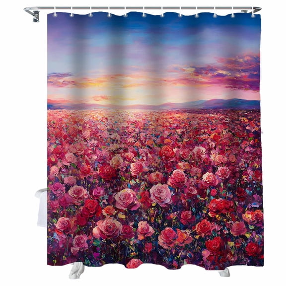 Shower Curtains Ombre Red Roses Bath Curtain Sky Landscape Oil Painting Waterproof Bathroom Shower Curtain Set with Hooks Decoration 72 x 84 Inches