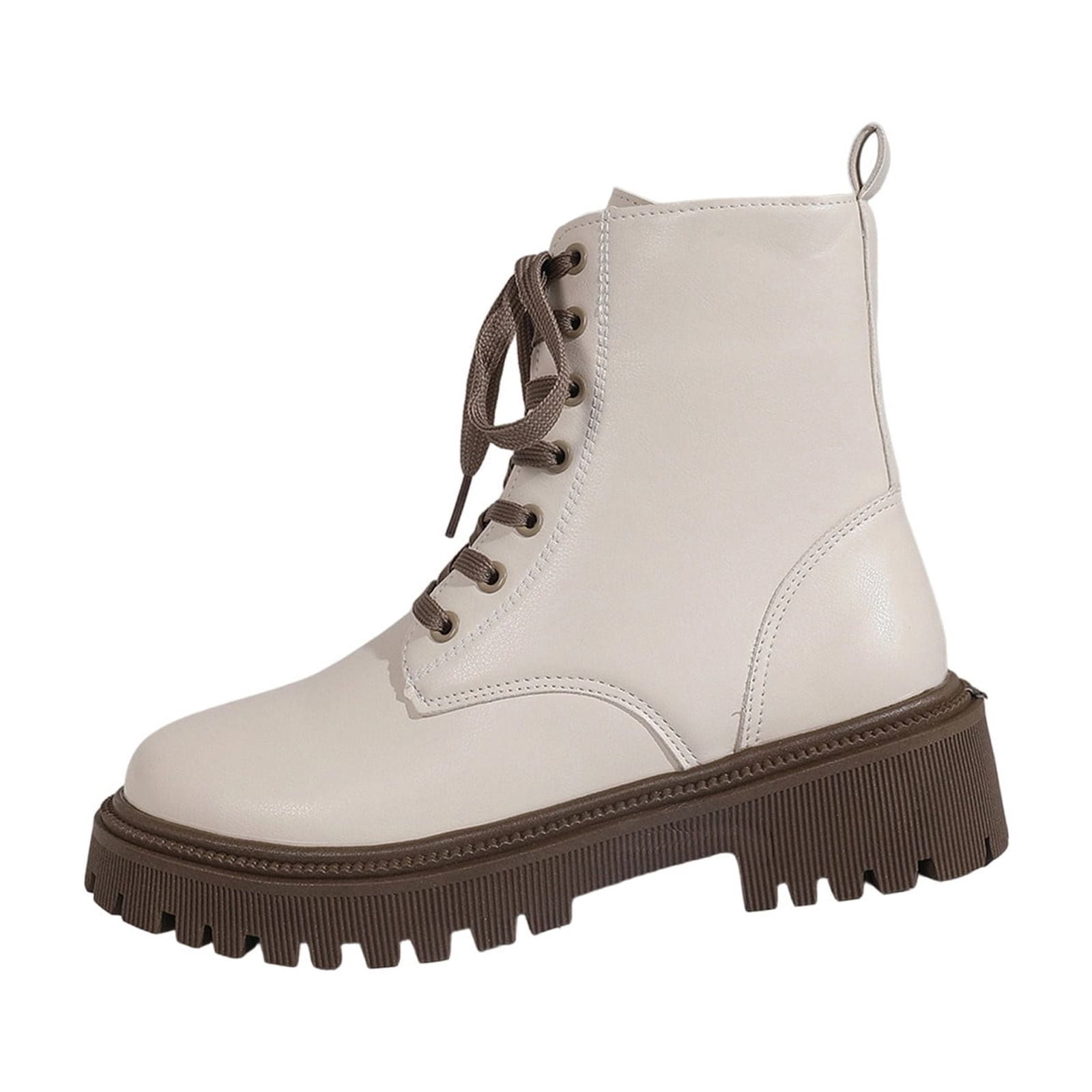 Viluyesy Combat Boots for Womens, Round Toe Lace-Up Zipper 
