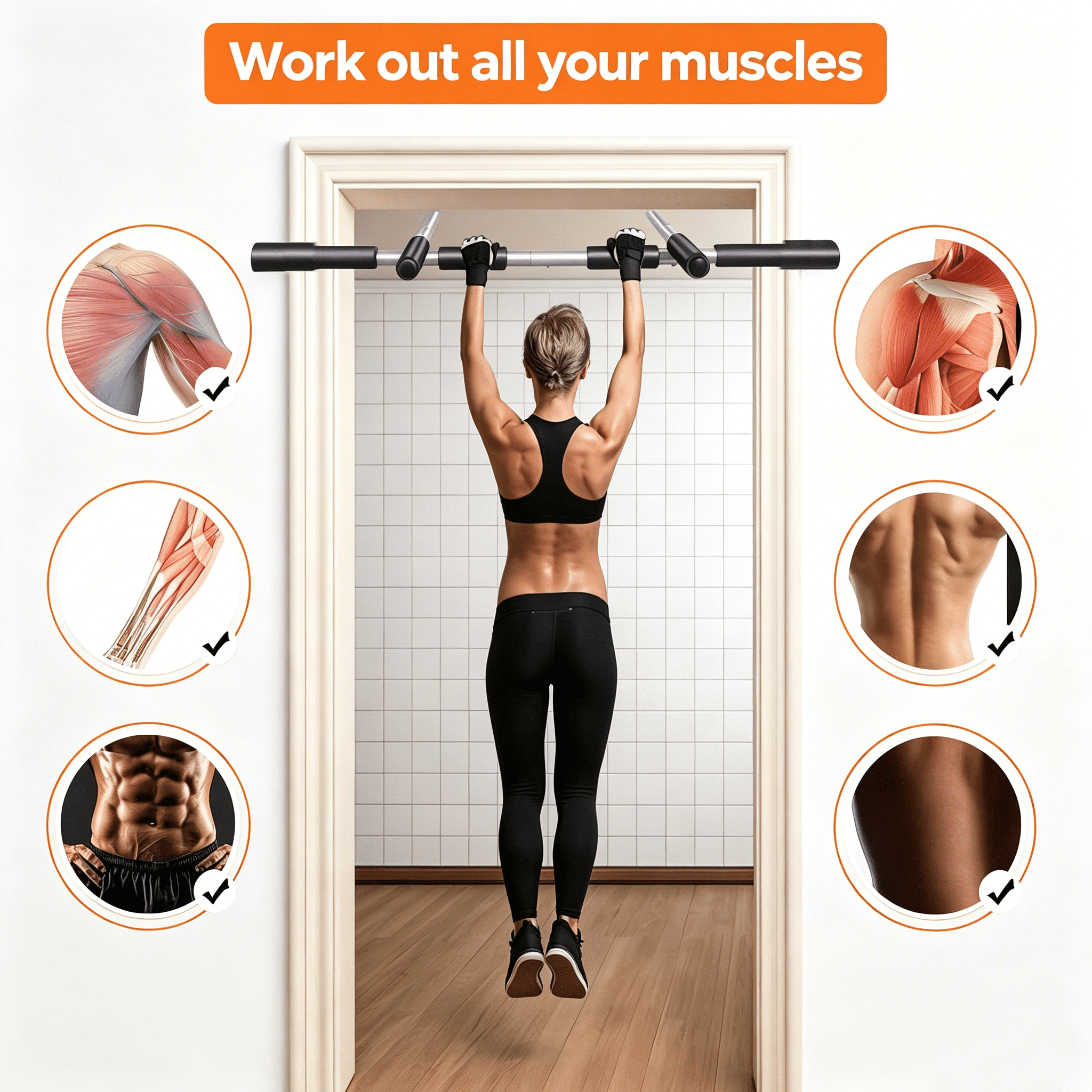 Upgrade Pull Up Bar for Doorway, Max Capacity 440 lbs Chin Up Bar, Portable Upper Body Workout Bar,  Hanging Bar for Exercise, Pullup Bars for Home