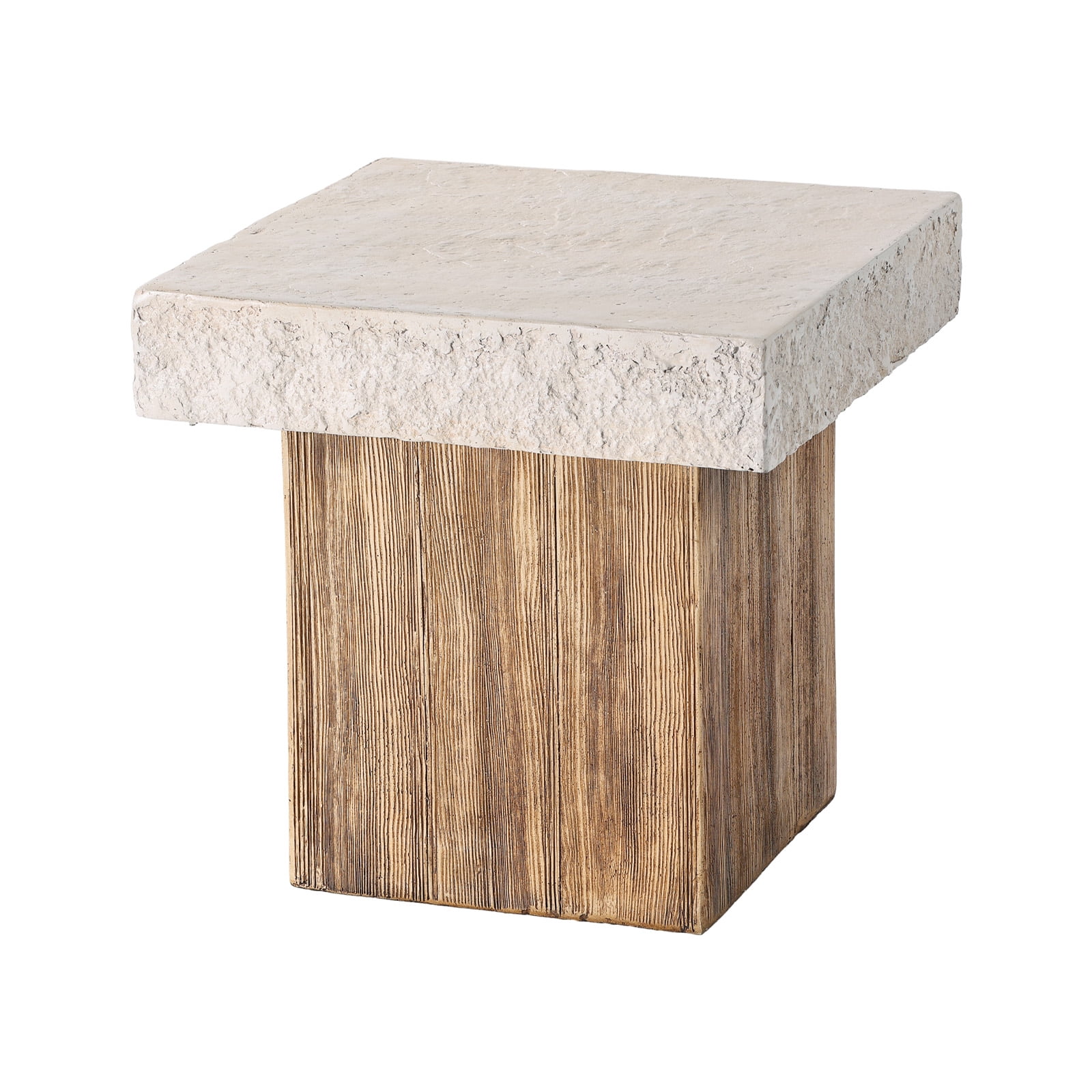 COSIEST Outdoor Medium Side Table, Patio Coffee Table, 19.7 inches Square MgO Table with Faux Wooden Pedestal Base, End Table for Patio, Garden, Backyard, Antique Beige